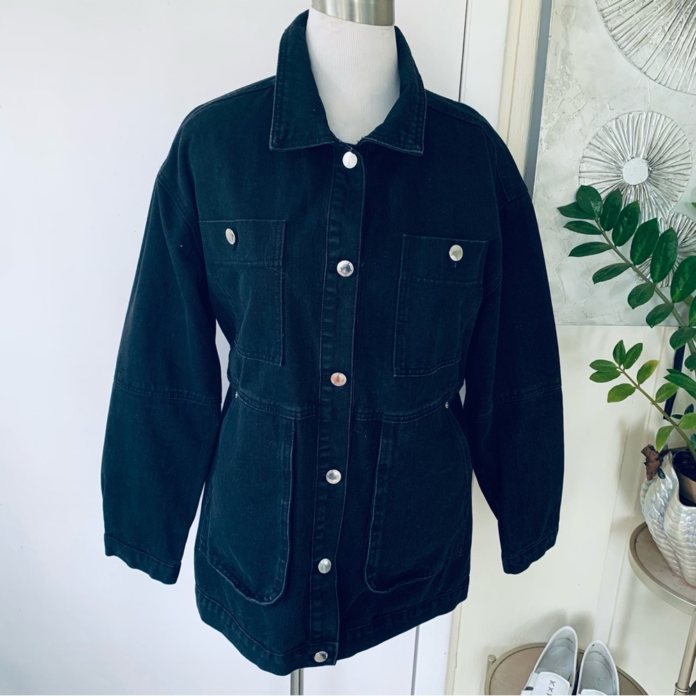 NWOT  IMOS Black denim belted jacket  size L